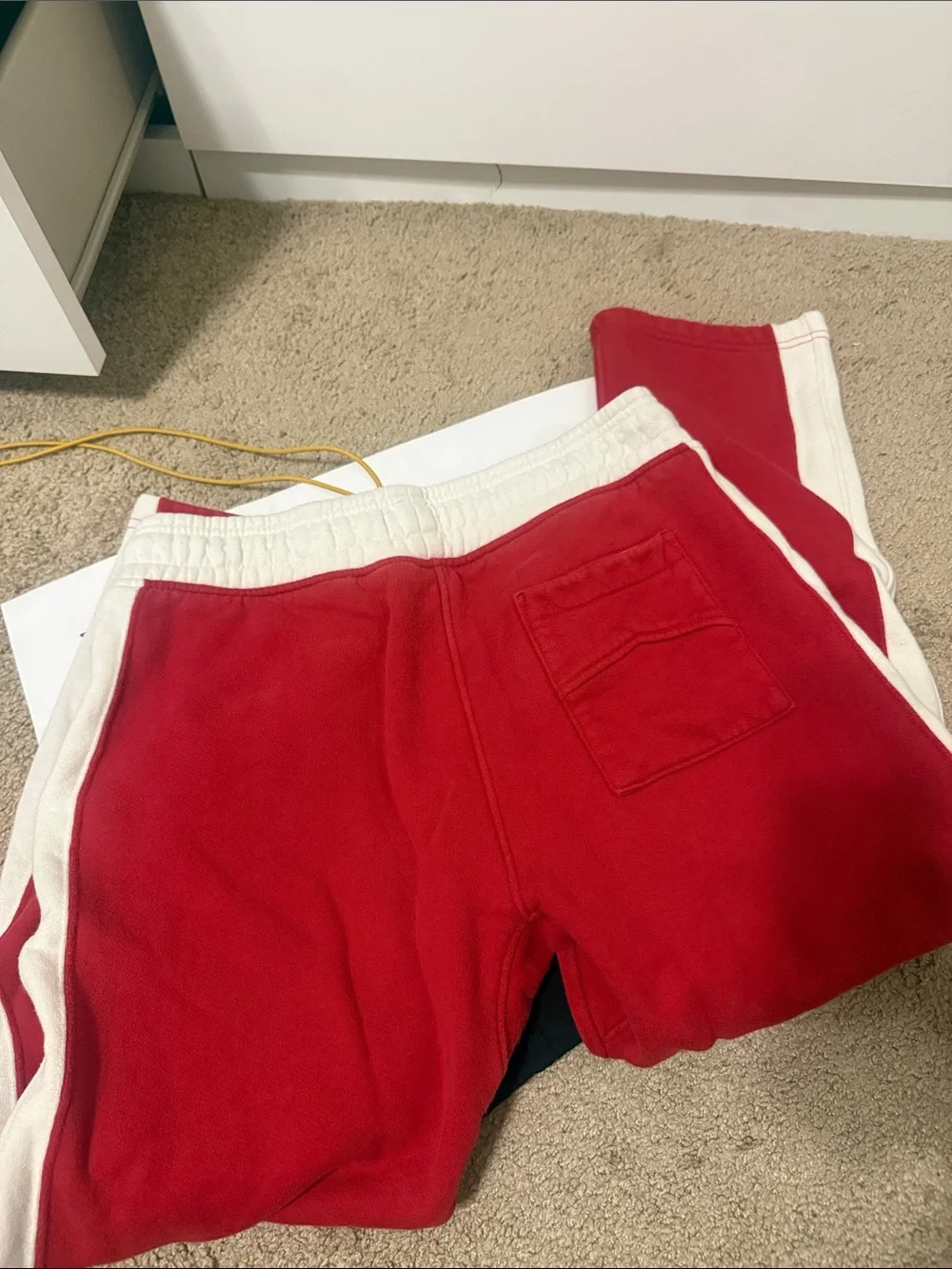 Men’s Rhude East Hampton Red Sweatpants White Trim and Yellow Drawstring